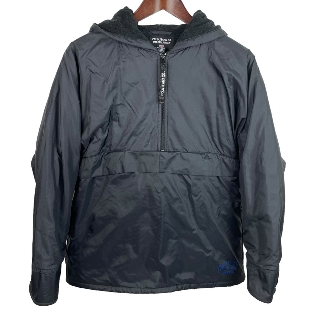 Polo Jeans Co. | Black Nylon Fleece Lined 1/4 Zip Pullover Jacket